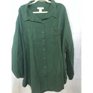 On The Plus Side Womens 4X Long Sleeve Dark Green Cotton Shirt